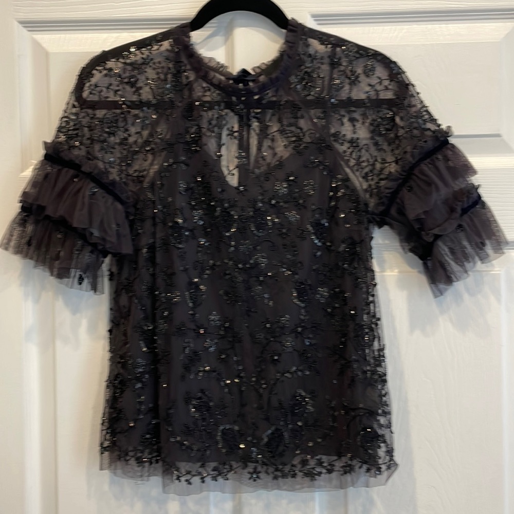 Beautiful Needle & Thread feminine beaded top - rich jewel toned navy